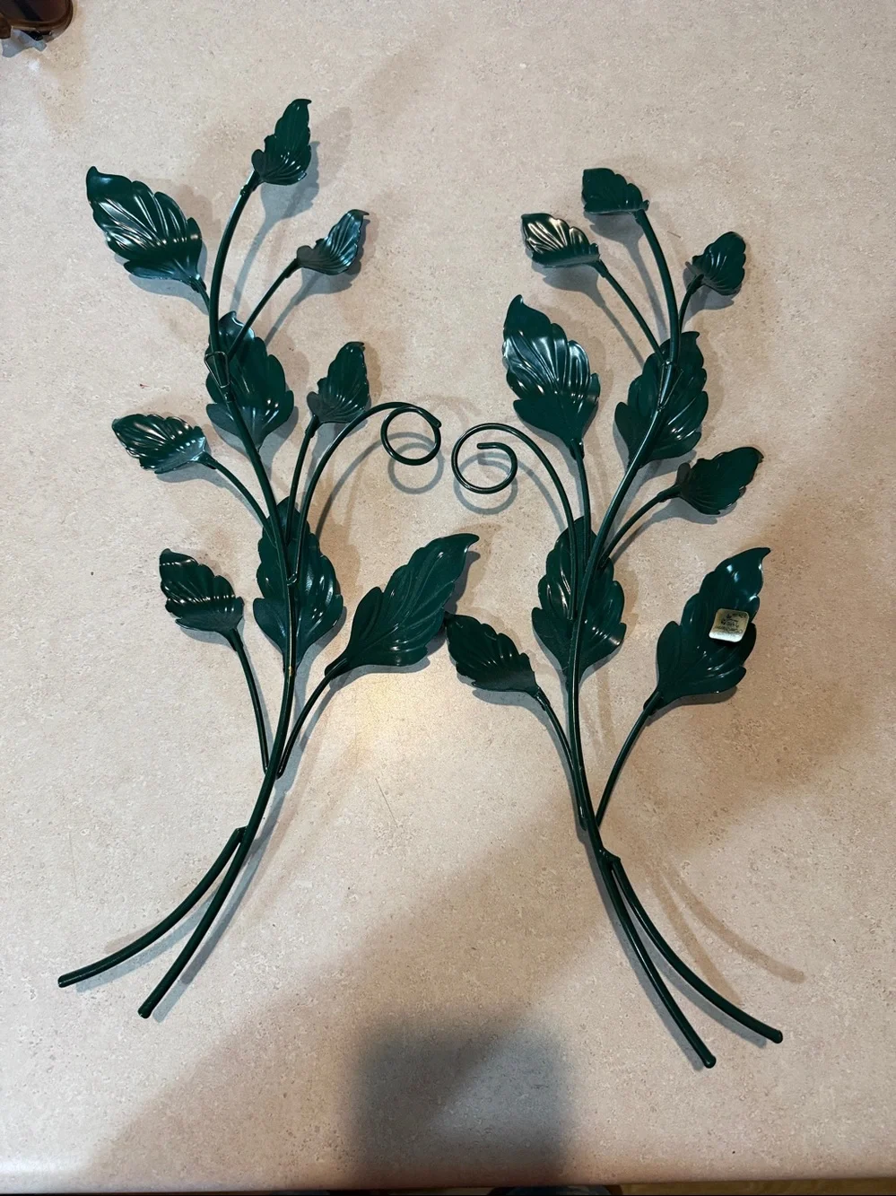 Vintage Decorative Metal Leaf Wall Accent in Green and Burgundy